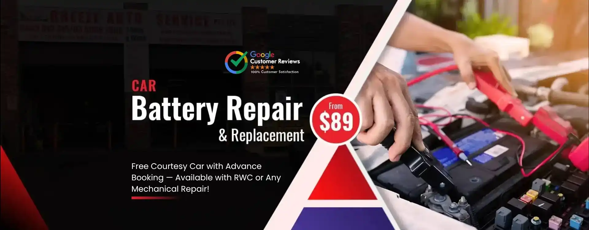 Car battery repair and replacement service banner